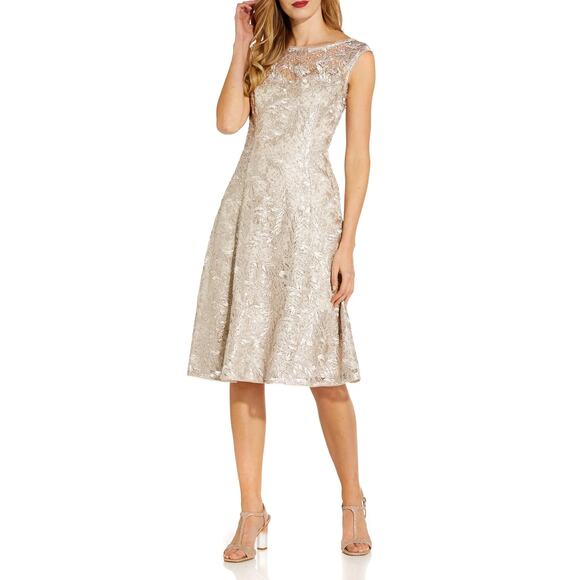 ADRIANNA PAPELL Women's Marble Embroidered Sequin Sleeveless Cocktail Dress - Picture 12 of 13